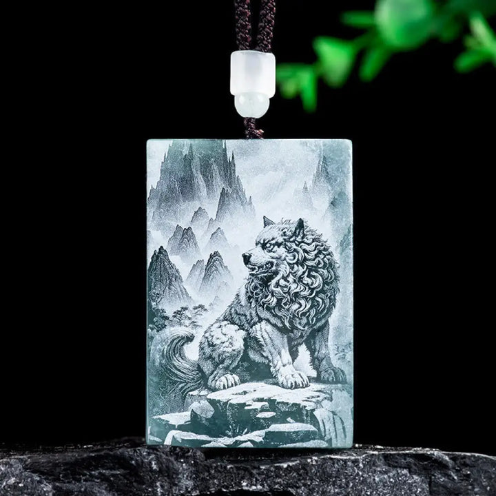 Buddha Stones Year Of The Horse Chinese Zodiac Engraving Jade Abundance Necklace Pendants - BWOOOH - Dog / 60*40*4mm