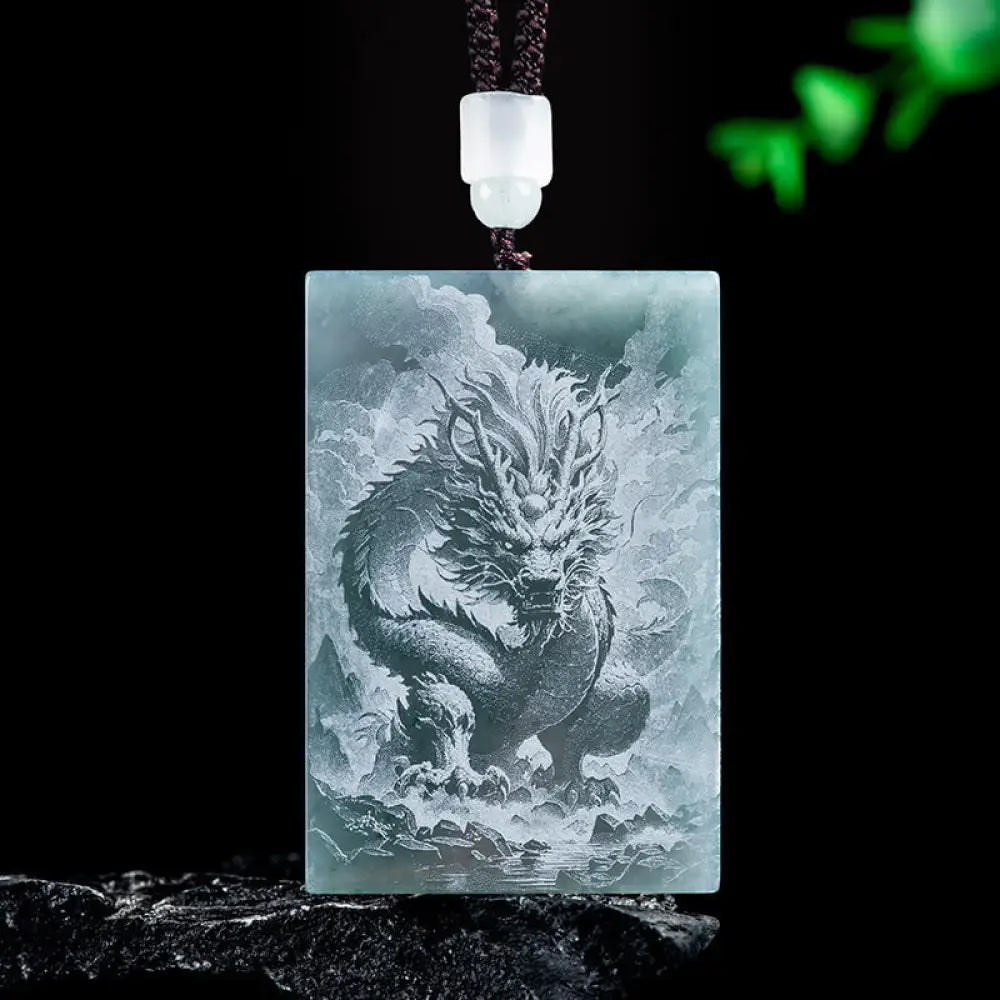Buddha Stones Year Of The Horse Chinese Zodiac Engraving Jade Abundance Necklace Pendants - BWOOOH - Dragon / 60*40*4mm