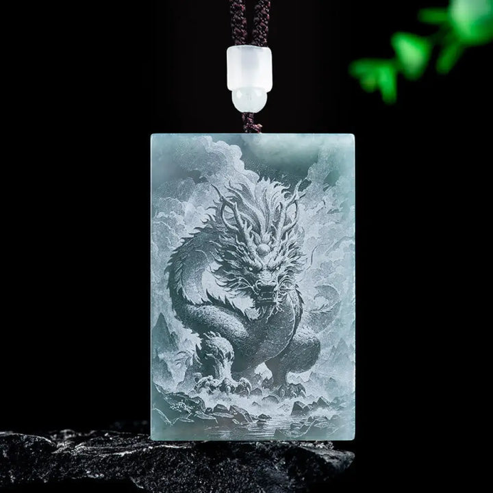 Buddha Stones Year Of The Horse Chinese Zodiac Engraving Jade Abundance Necklace Pendants - BWOOOH - Dragon / 60*40*4mm