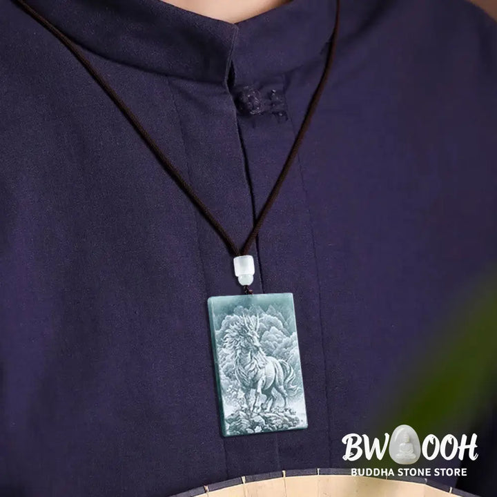 Buddha Stones Year Of The Horse Chinese Zodiac Engraving Jade Abundance Necklace Pendants - BWOOOH - Necklaces &amp;