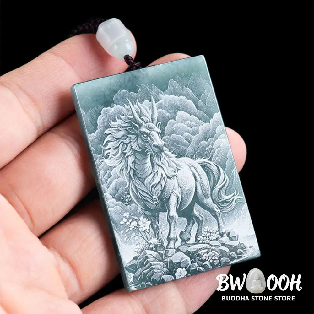 Buddha Stones Year Of The Horse Chinese Zodiac Engraving Jade Abundance Necklace Pendants - BWOOOH - Necklaces &