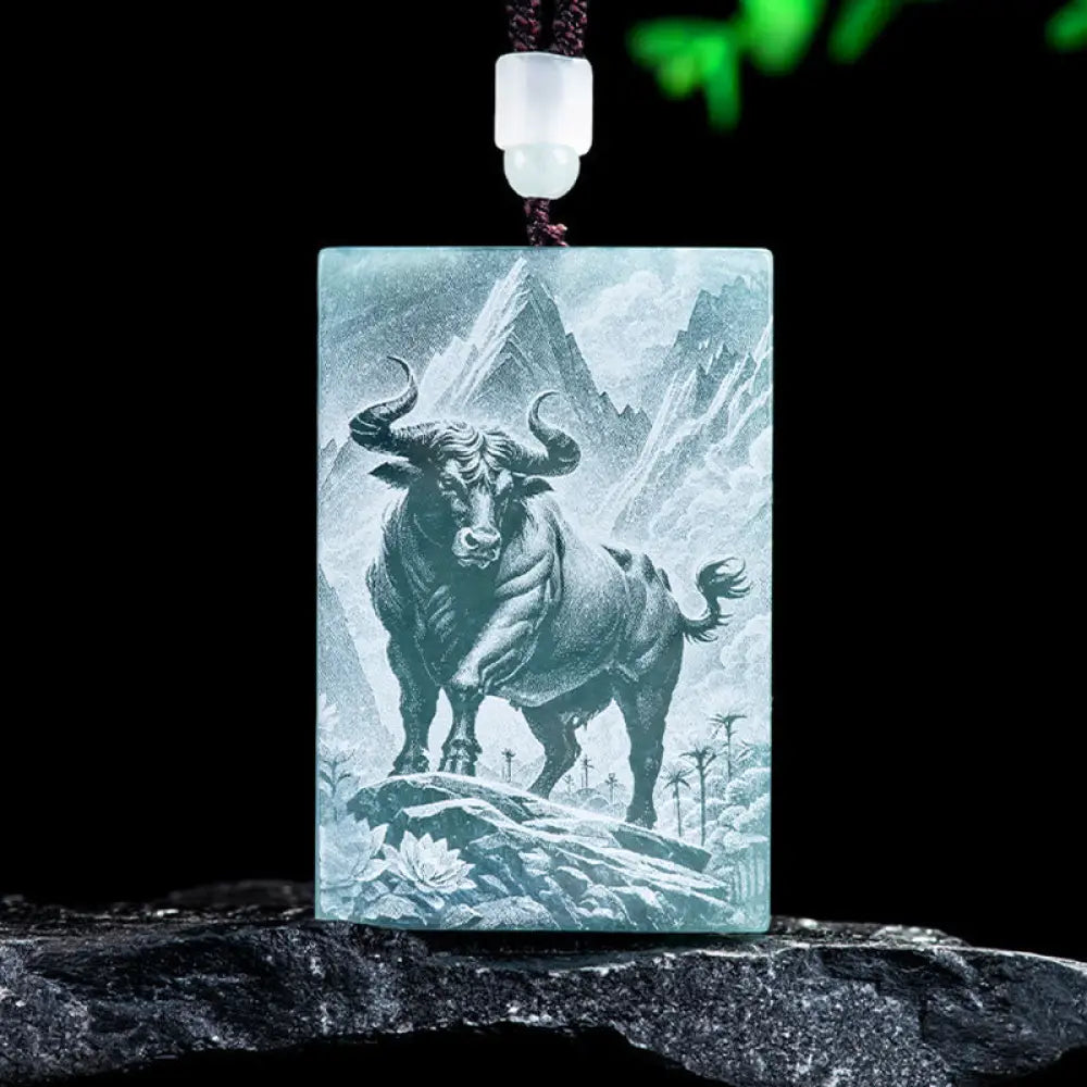 Buddha Stones Year Of The Horse Chinese Zodiac Engraving Jade Abundance Necklace Pendants - BWOOOH - Ox / 60*40*4mm