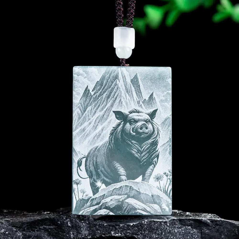Buddha Stones Year Of The Horse Chinese Zodiac Engraving Jade Abundance Necklace Pendants - BWOOOH - Pig / 60*40*4mm
