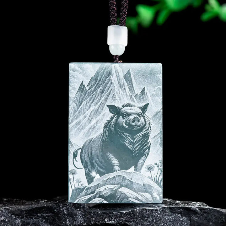 Buddha Stones Year Of The Horse Chinese Zodiac Engraving Jade Abundance Necklace Pendants - BWOOOH - Pig / 60*40*4mm