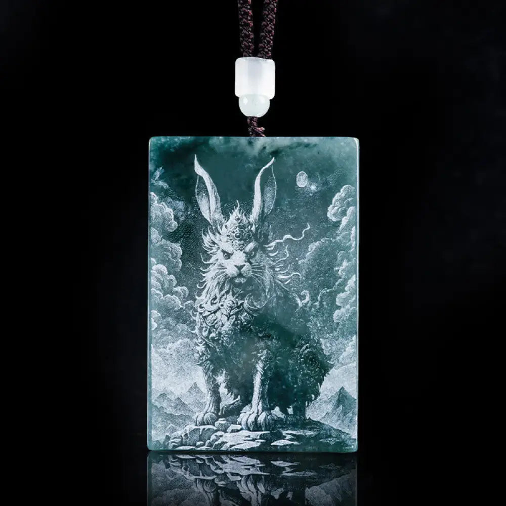 Buddha Stones Year Of The Horse Chinese Zodiac Engraving Jade Abundance Necklace Pendants - BWOOOH - Rabbit / 60*40*4mm
