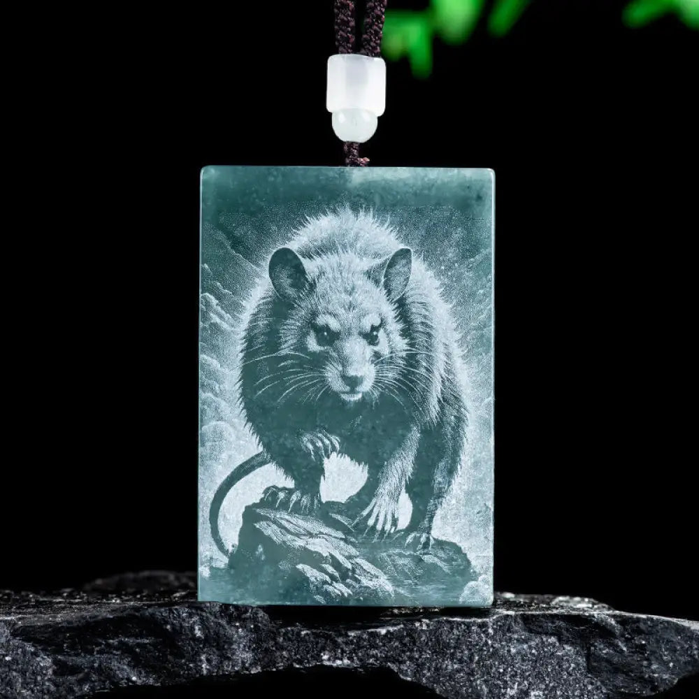 Buddha Stones Year Of The Horse Chinese Zodiac Engraving Jade Abundance Necklace Pendants - BWOOOH - Rat / 60*40*4mm