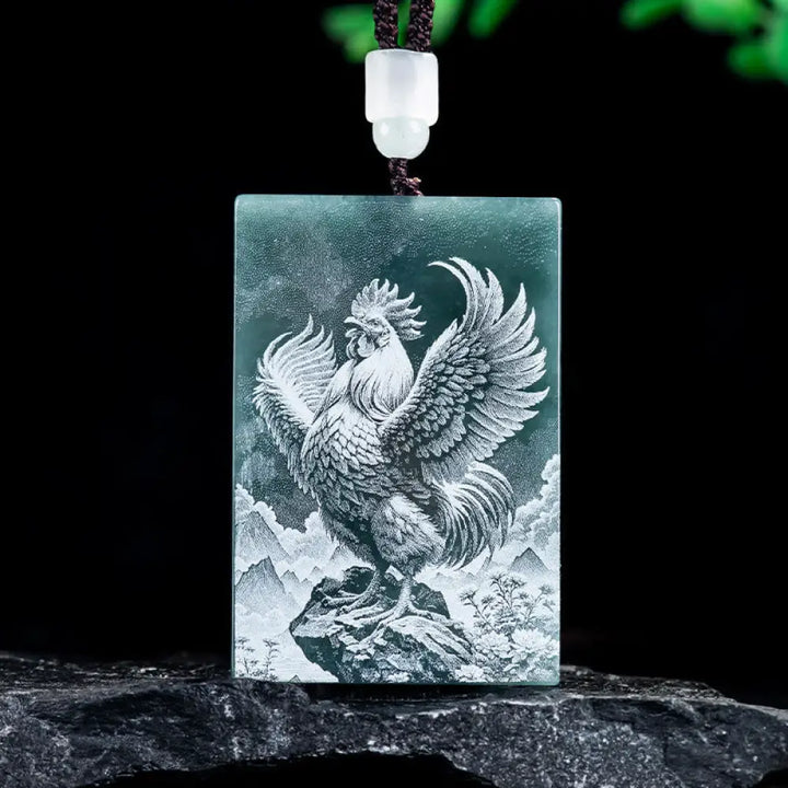 Buddha Stones Year Of The Horse Chinese Zodiac Engraving Jade Abundance Necklace Pendants - BWOOOH - Rooster