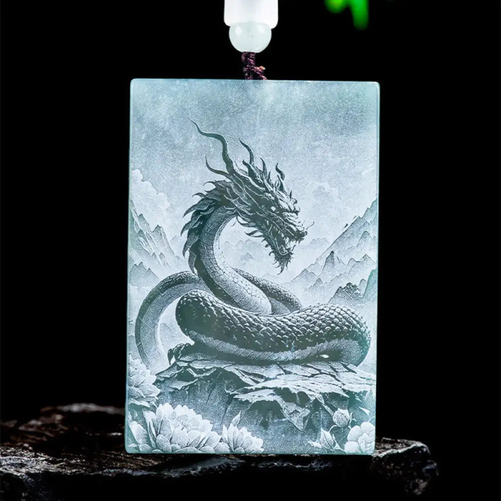 Buddha Stones Year Of The Horse Chinese Zodiac Engraving Jade Abundance Necklace Pendants - BWOOOH - Snake / 60*40*4mm
