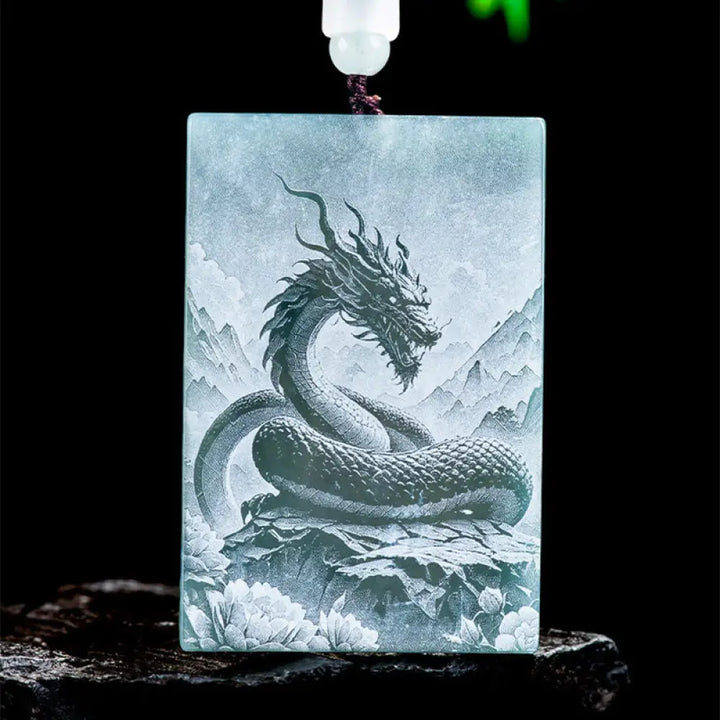 Buddha Stones Year Of The Horse Chinese Zodiac Engraving Jade Abundance Necklace Pendants - BWOOOH - Snake / 60*40*4mm