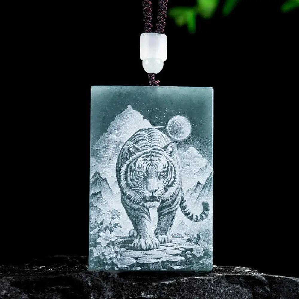 Buddha Stones Year Of The Horse Chinese Zodiac Engraving Jade Abundance Necklace Pendants - BWOOOH - Tiger / 60*40*4mm