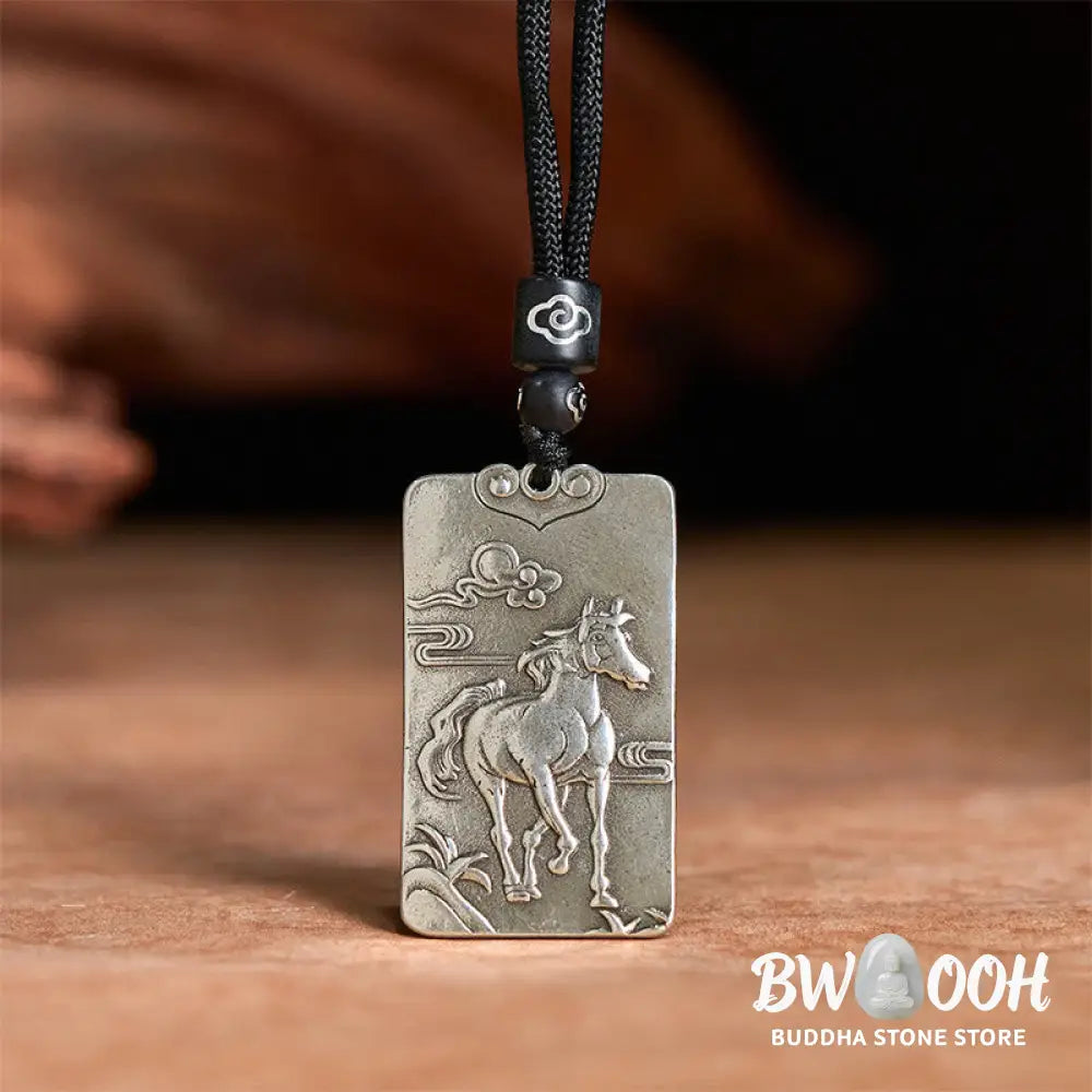 Buddha Stones Year of the Horse Chinese Zodiac Natal Buddha Copper Plated Silver Balance Necklace Pendant - BWOOOH