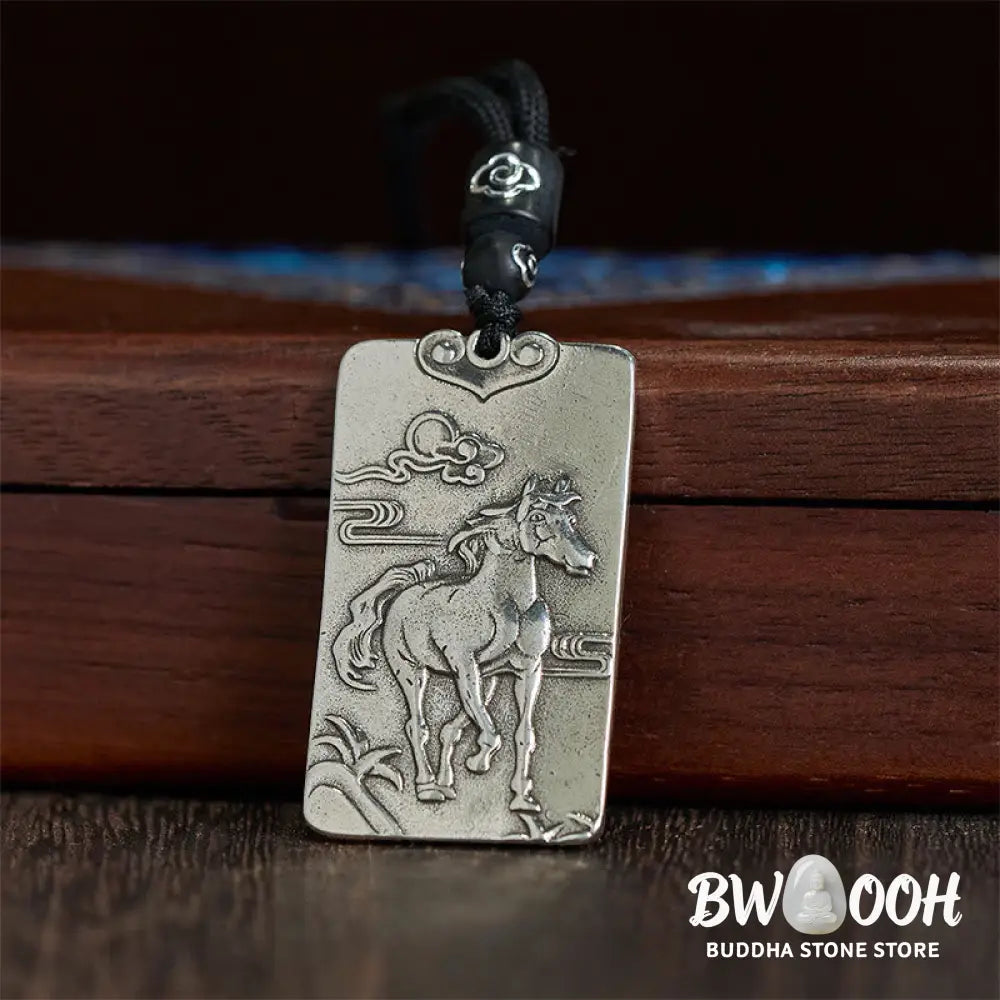 Buddha Stones Year of the Horse Chinese Zodiac Natal Buddha Copper Plated Silver Balance Necklace Pendant - BWOOOH
