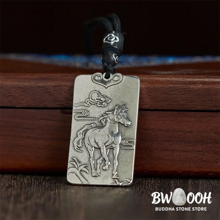 Buddha Stones Year of the Horse Chinese Zodiac Natal Buddha Copper Plated Silver Balance Necklace Pendant - BWOOOH
