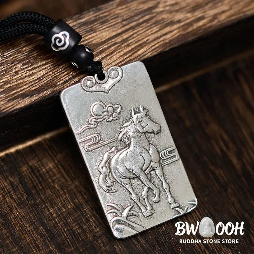 Buddha Stones Year of the Horse Chinese Zodiac Natal Buddha Copper Plated Silver Balance Necklace Pendant - BWOOOH