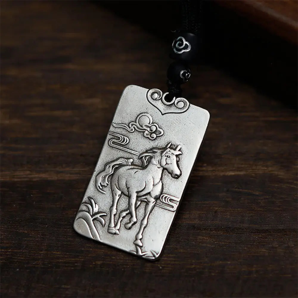 Buddha Stones Year of the Horse Chinese Zodiac Natal Buddha Copper Plated Silver Balance Necklace Pendant - BWOOOH