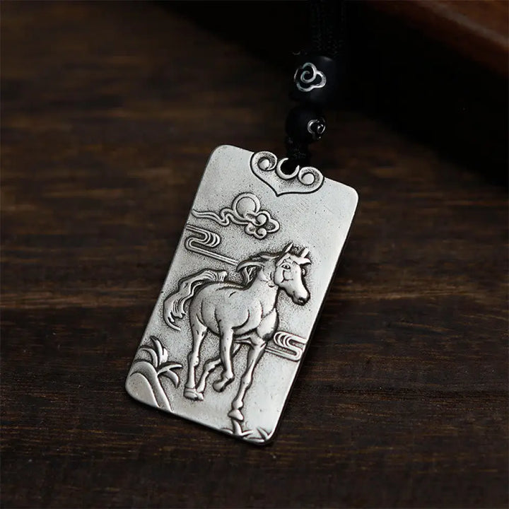Buddha Stones Year of the Horse Chinese Zodiac Natal Buddha Copper Plated Silver Balance Necklace Pendant - BWOOOH