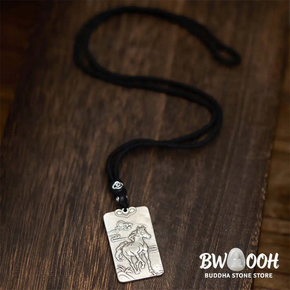 Buddha Stones Year of the Horse Chinese Zodiac Natal Buddha Copper Plated Silver Balance Necklace Pendant - BWOOOH