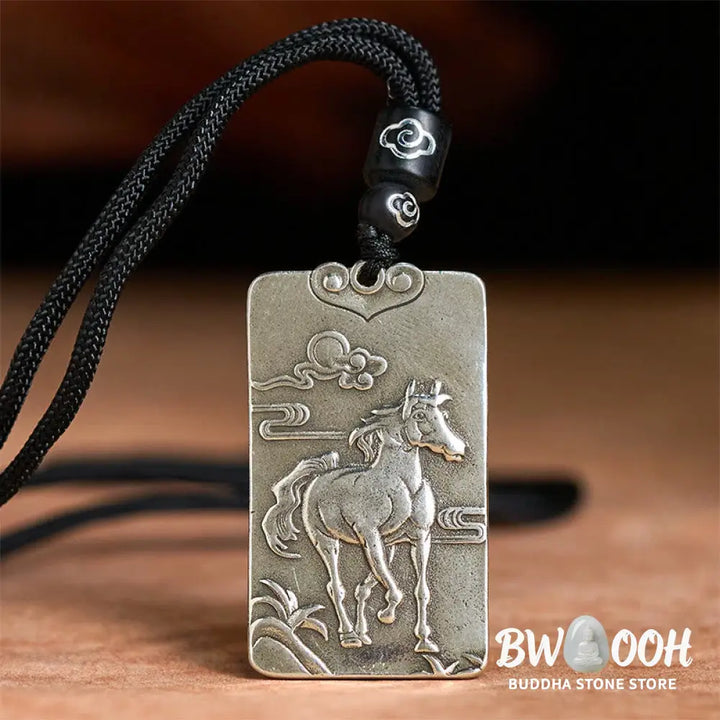 Buddha Stones Year of the Horse Chinese Zodiac Natal Buddha Copper Plated Silver Balance Necklace Pendant - BWOOOH