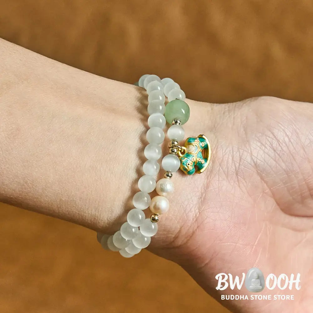 Buddha Stones Year Of The Horse Chrysoberyl Glass Bead Peace Love Double-layered Bracelet - Chrysoberyl(Wrist