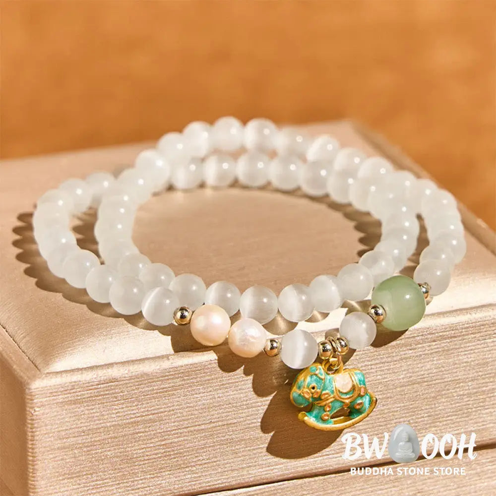 Buddha Stones Year Of The Horse Chrysoberyl Glass Bead Peace Love Double-layered Bracelet - Chrysoberyl(Wrist