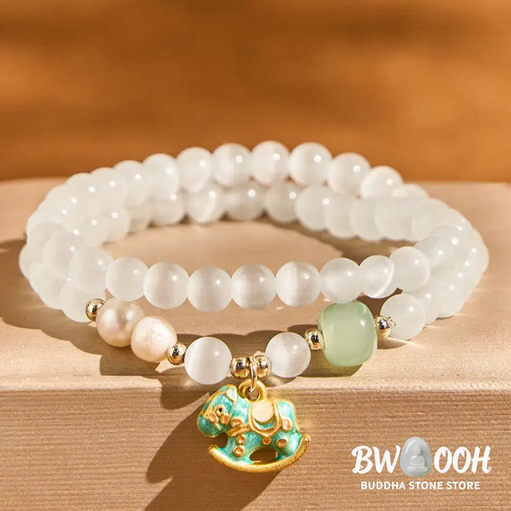 Buddha Stones Year Of The Horse Chrysoberyl Glass Bead Peace Love Double-layered Bracelet - Chrysoberyl(Wrist