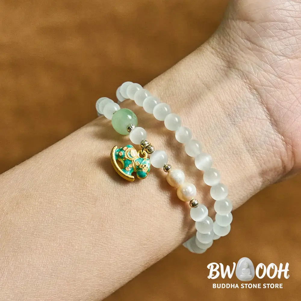 Buddha Stones Year Of The Horse Chrysoberyl Glass Bead Peace Love Double-layered Bracelet - Chrysoberyl(Wrist