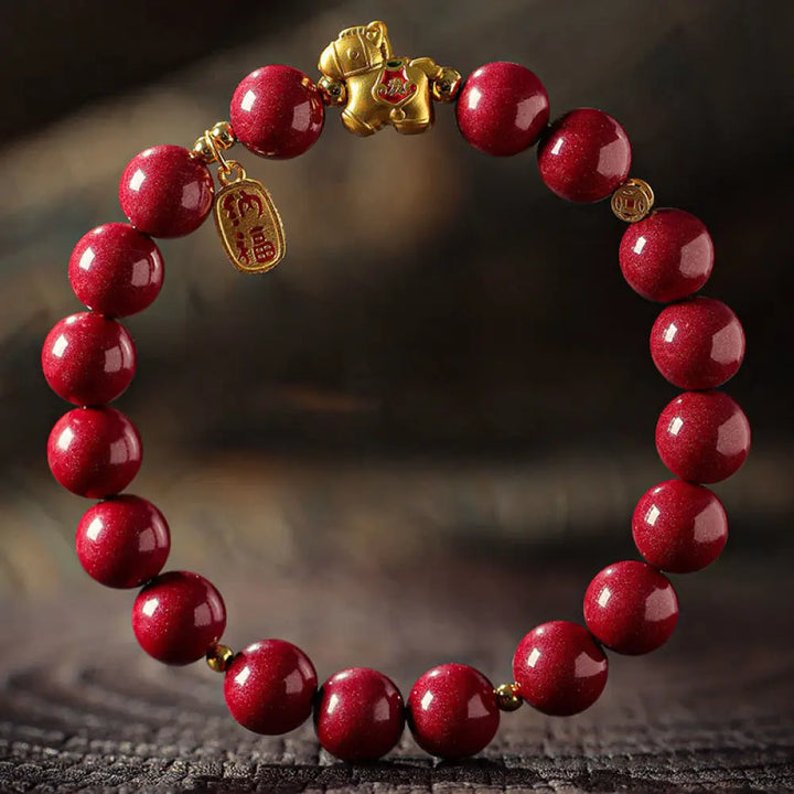 Buddha Stones Year Of The Horse Cinnabar Blessing Bracelet - Cinnabar(Bead Size:10mm) / 14cm - Bracelet