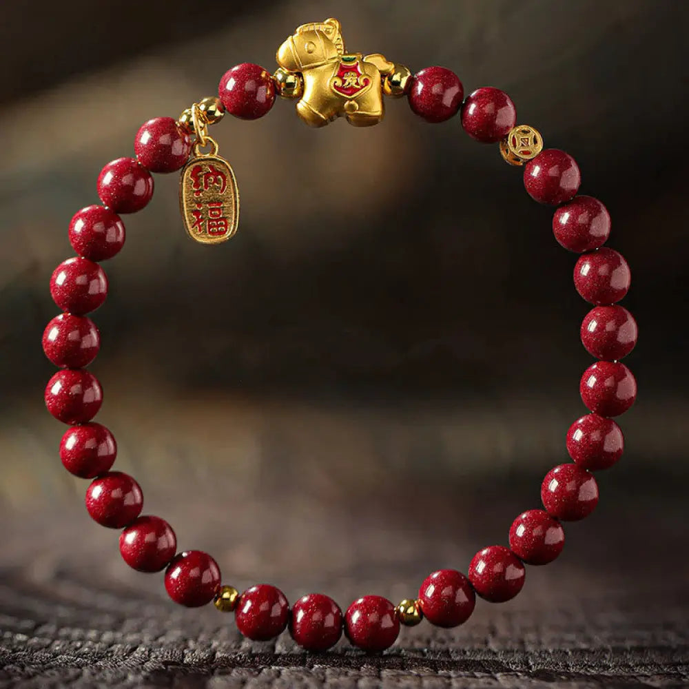 Buddha Stones Year Of The Horse Cinnabar Blessing Bracelet - Cinnabar(Bead Size:6mm) / 14cm - Bracelet