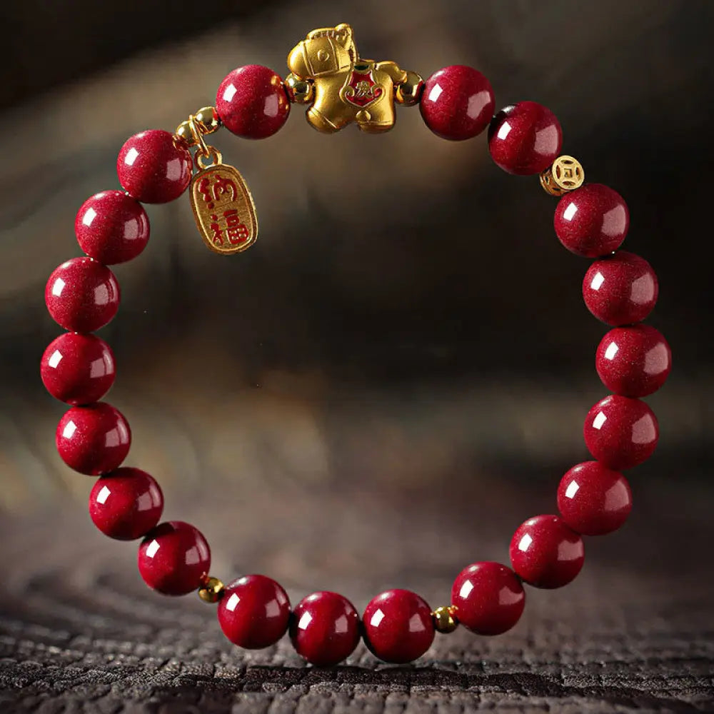 Buddha Stones Year Of The Horse Cinnabar Blessing Bracelet - Cinnabar(Bead Size:8mm) / 14cm - Bracelet