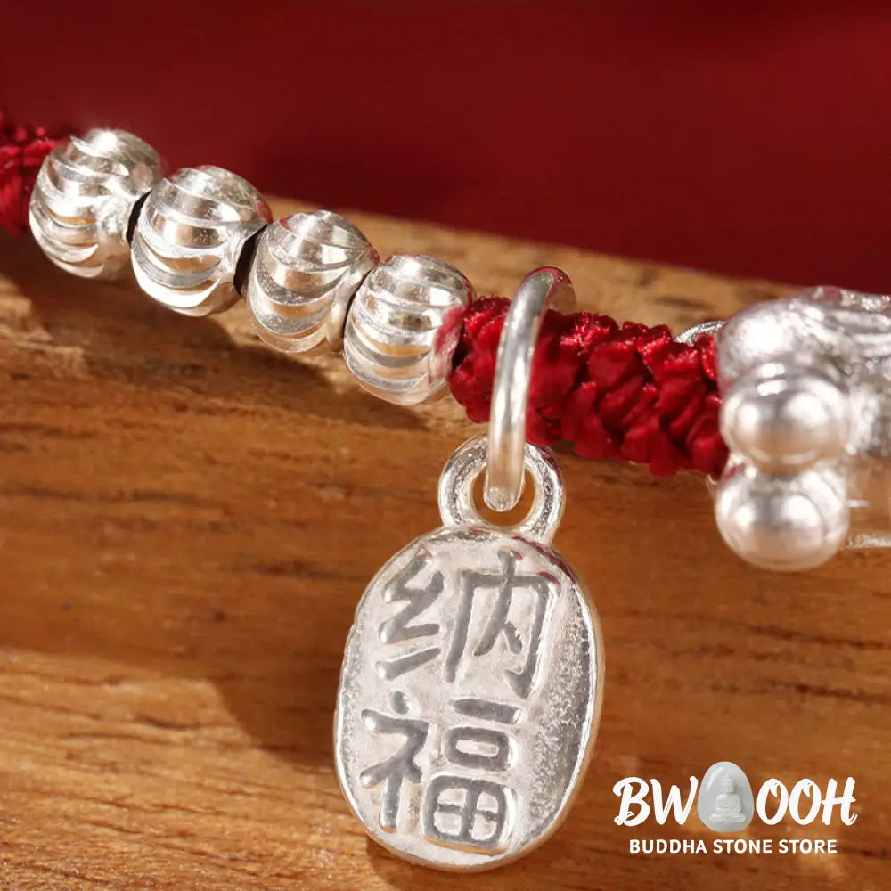 Buddha Stones Year Of The Horse Cinnabar Hetian Jade 999 Sterling Silver Red String Concentration Bracelet - Bracelet