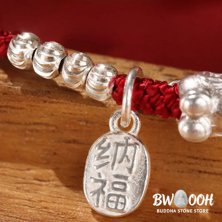Buddha Stones Year Of The Horse Cinnabar Hetian Jade 999 Sterling Silver Red String Concentration Bracelet - Bracelet
