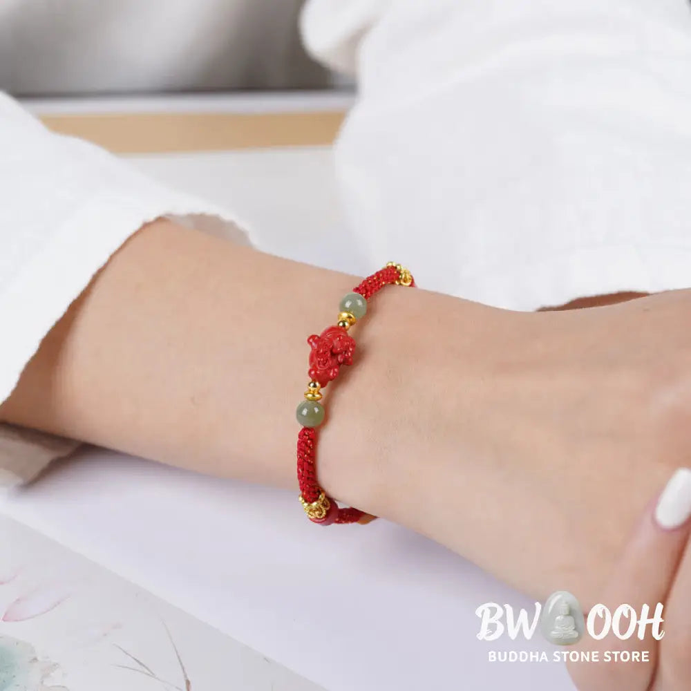 Buddha Stones Year Of The Horse Cinnabar Hetian Jade Red String Blessing Bracelet - Cinnabar Hetian Jade(Wrist