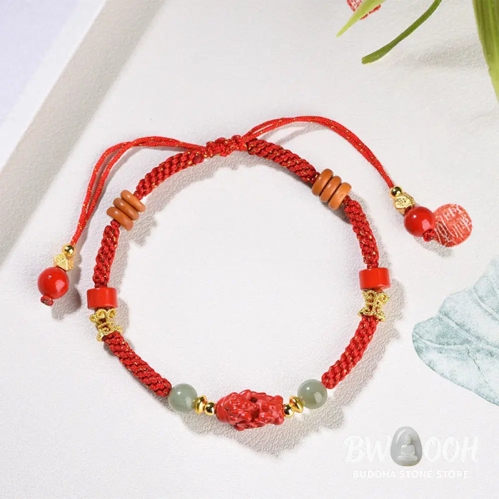 Buddha Stones Year Of The Horse Cinnabar Hetian Jade Red String Blessing Bracelet - Cinnabar Hetian Jade(Wrist