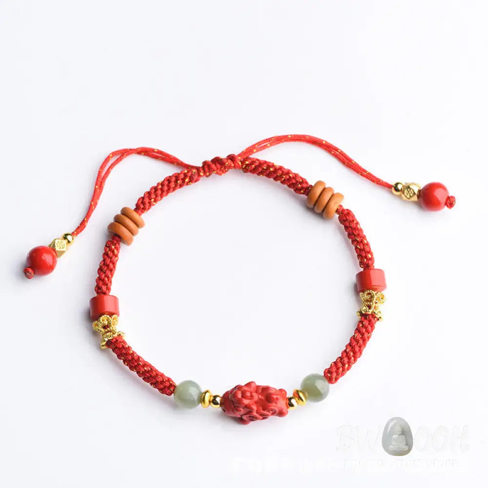 Buddha Stones Year Of The Horse Cinnabar Hetian Jade Red String Blessing Bracelet - Cinnabar Hetian Jade(Wrist