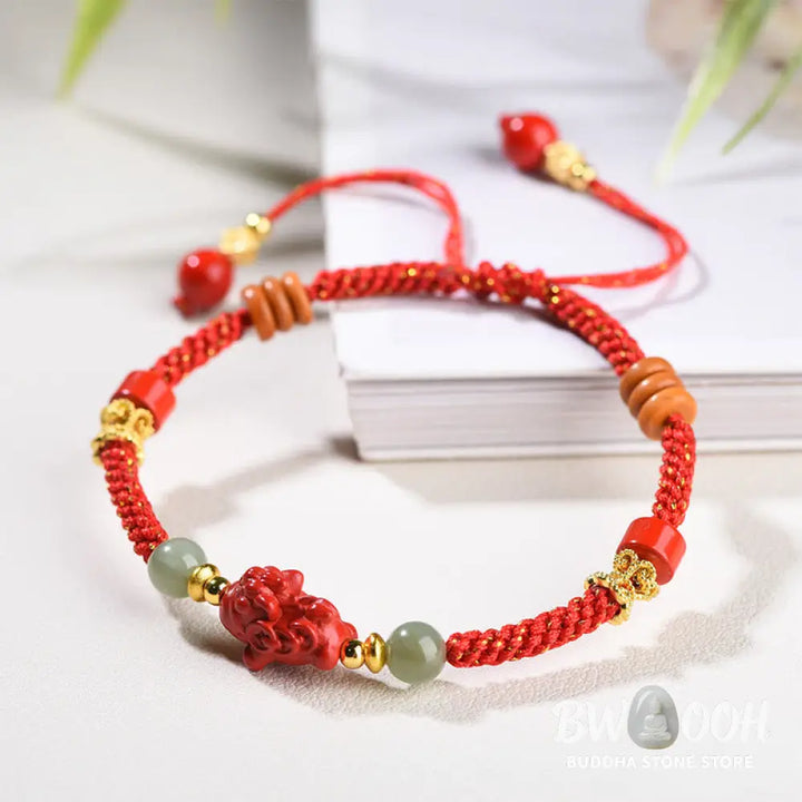 Buddha Stones Year Of The Horse Cinnabar Hetian Jade Red String Blessing Bracelet - Cinnabar Hetian Jade(Wrist