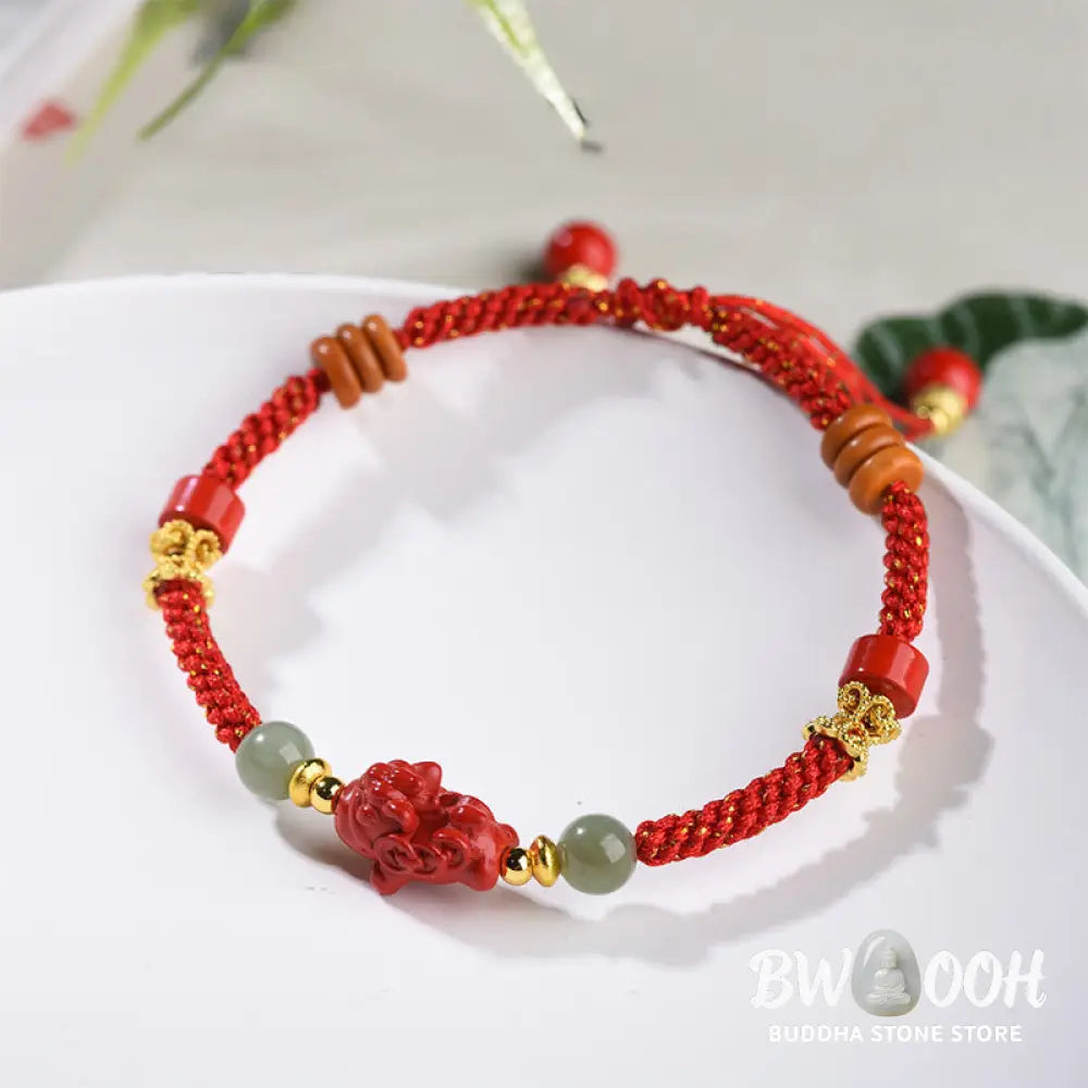 Buddha Stones Year Of The Horse Cinnabar Hetian Jade Red String Blessing Bracelet - Cinnabar Hetian Jade(Wrist