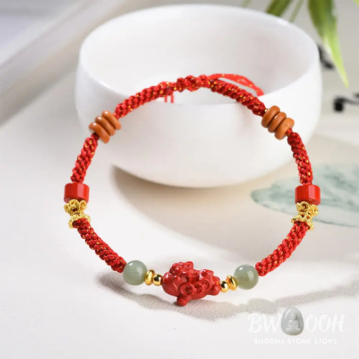 Buddha Stones Year Of The Horse Cinnabar Hetian Jade Red String Blessing Bracelet - Cinnabar Hetian Jade(Wrist