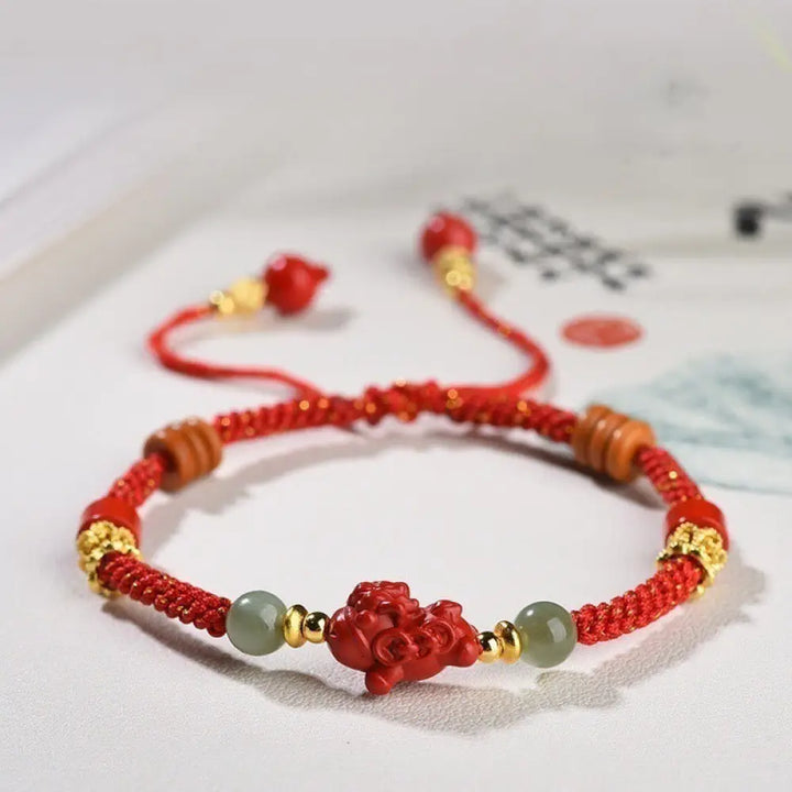 BWOOOH Year Of The Horse Cinnabar Hetian Jade Red String 