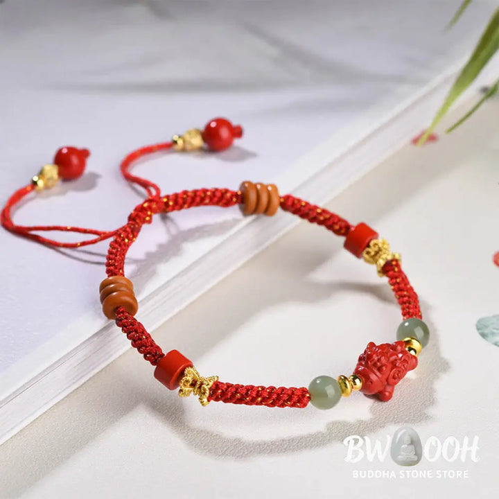Buddha Stones Year Of The Horse Cinnabar Hetian Jade Red String Blessing Bracelet - Cinnabar Hetian Jade(Wrist