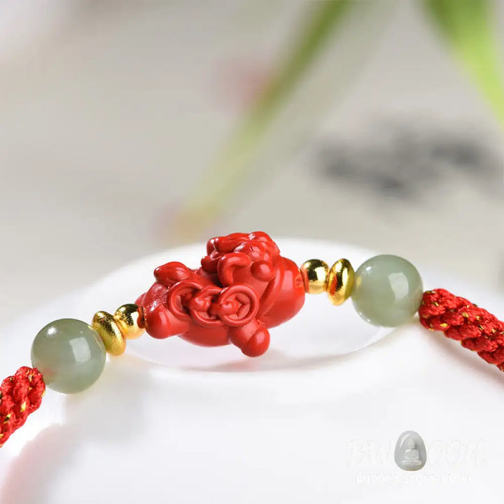 Buddha Stones Year Of The Horse Cinnabar Hetian Jade Red String Blessing Bracelet - Cinnabar Hetian Jade(Wrist