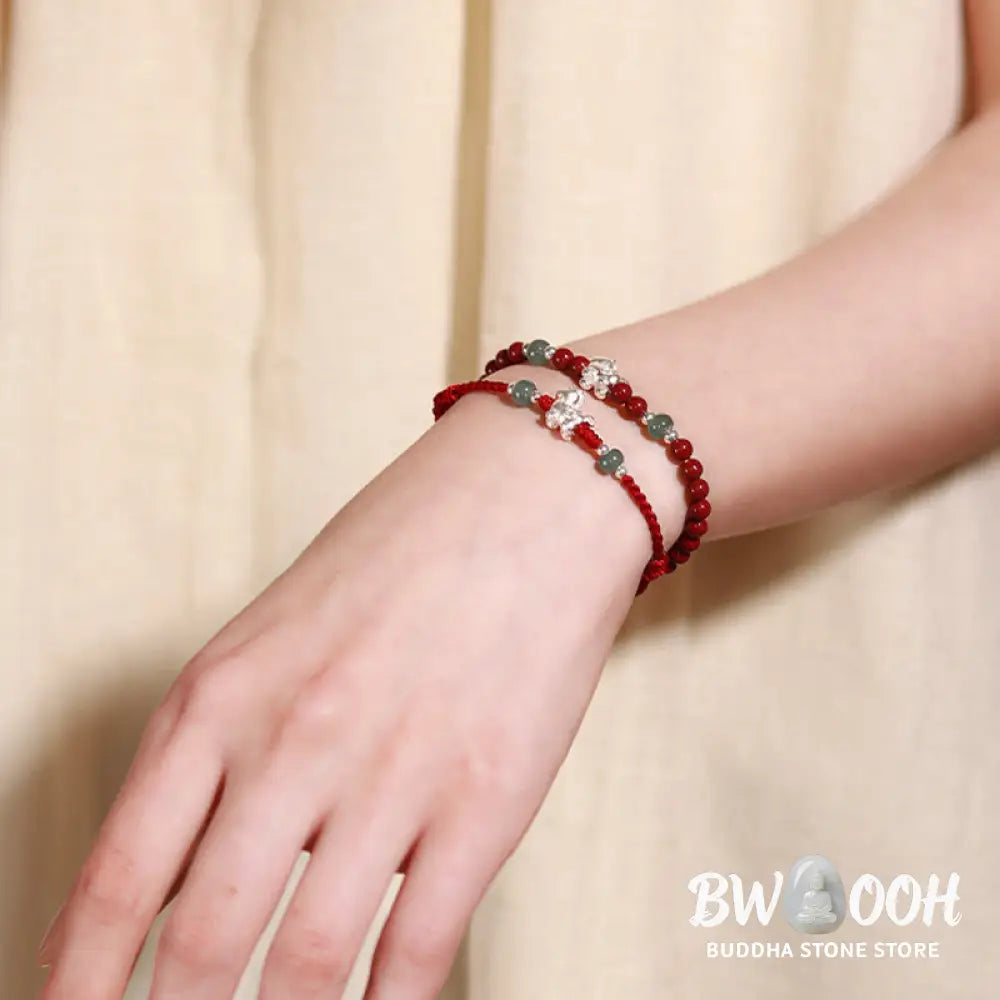 Buddha Stones Year of the Horse Cinnabar Jade Red String Blessing Bracelet - Bracelet