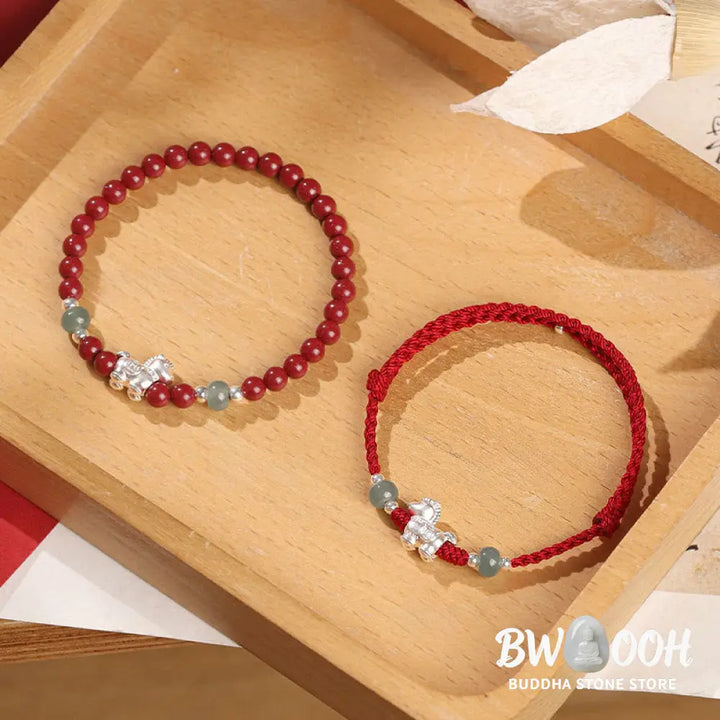 Buddha Stones Year of the Horse Cinnabar Jade Red String Blessing Bracelet - Bracelet