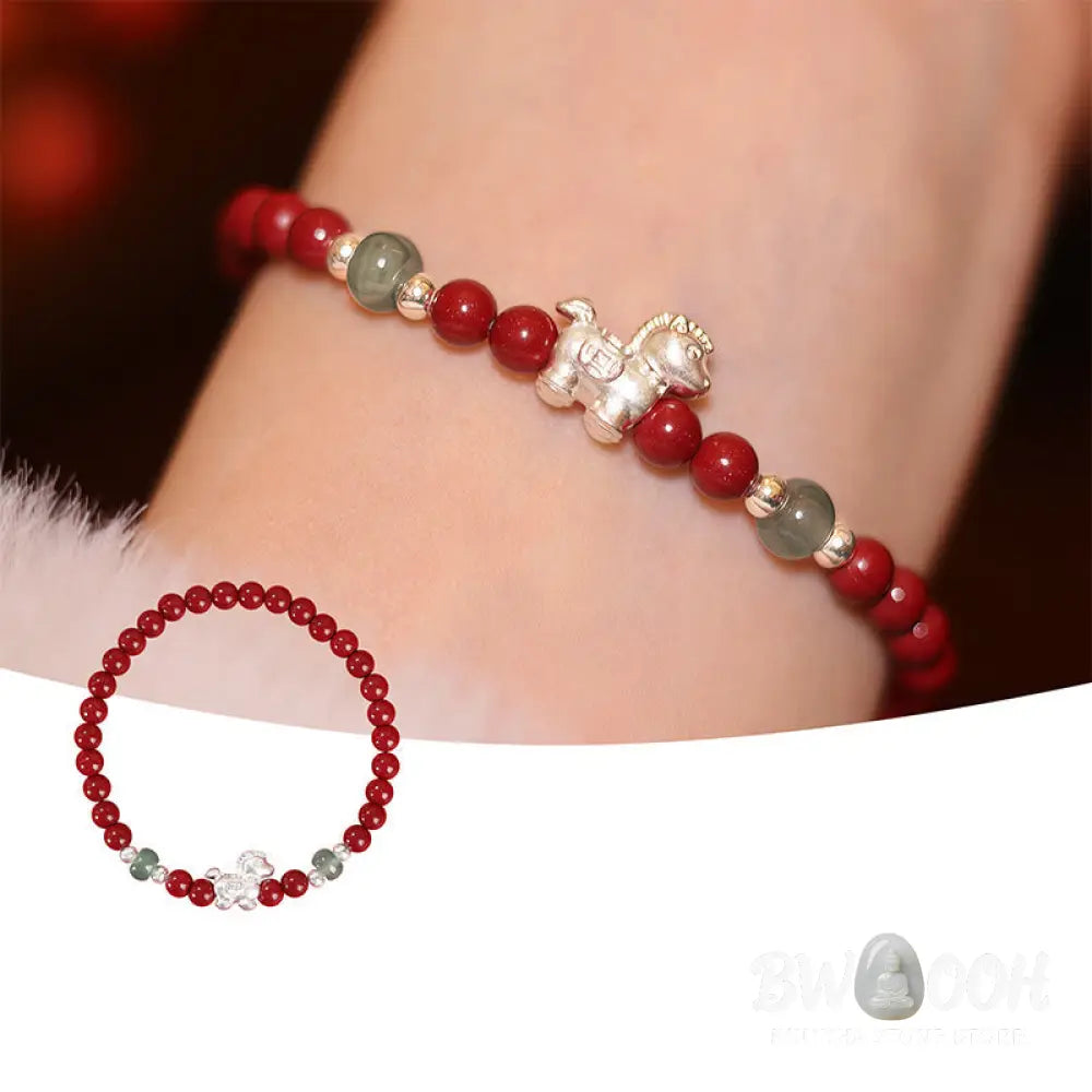 Buddha Stones Year of the Horse Cinnabar Jade Red String Blessing Bracelet - Bracelet