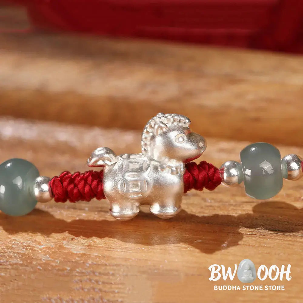 Buddha Stones Year of the Horse Cinnabar Jade Red String Blessing Bracelet - Bracelet