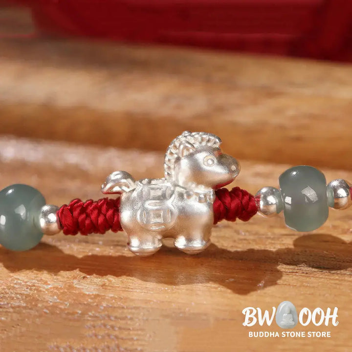 Buddha Stones Year of the Horse Cinnabar Jade Red String Blessing Bracelet - Bracelet