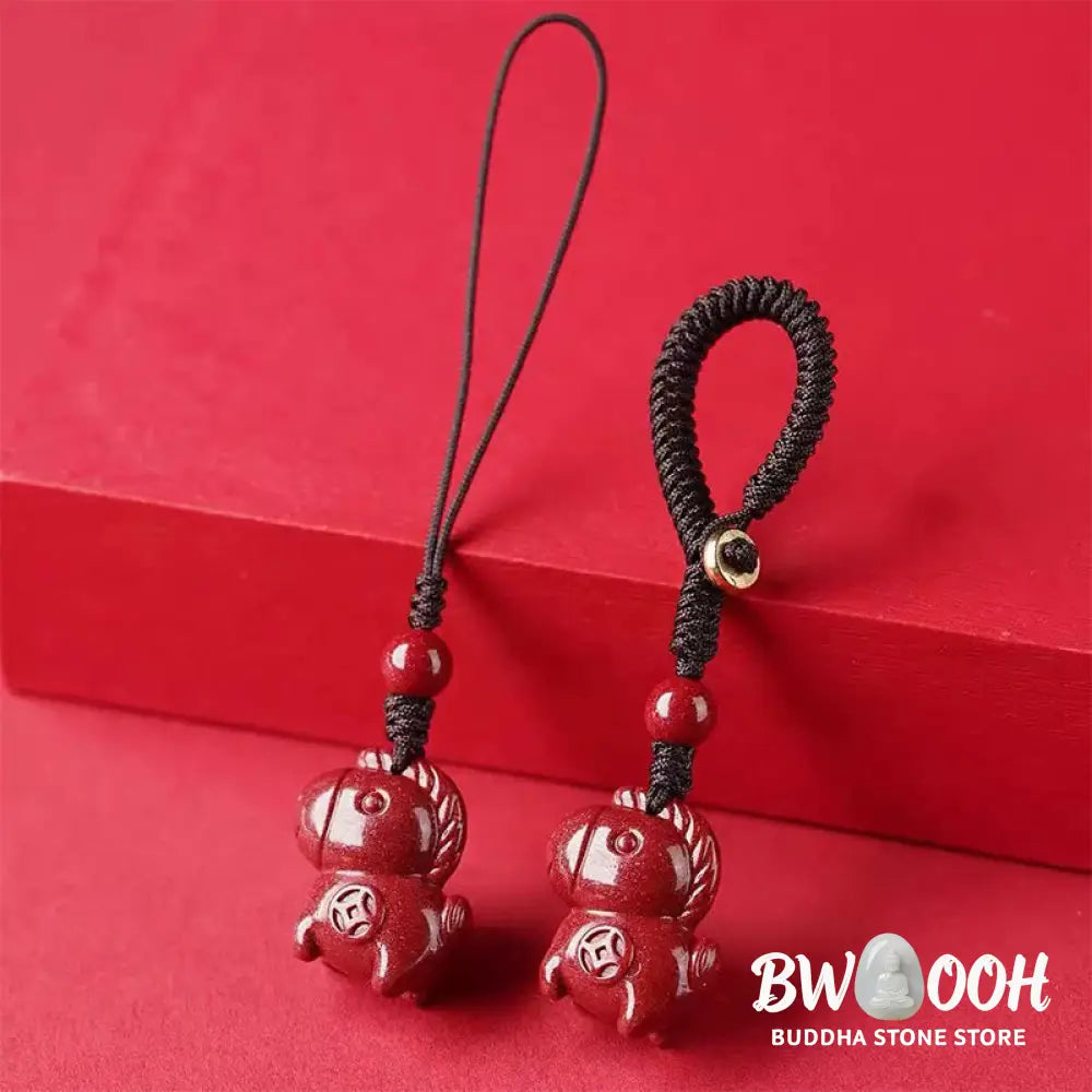Buddha Stones Year Of The Horse Cinnabar Keep Away Evil Spirits Key Chain - Key Chain