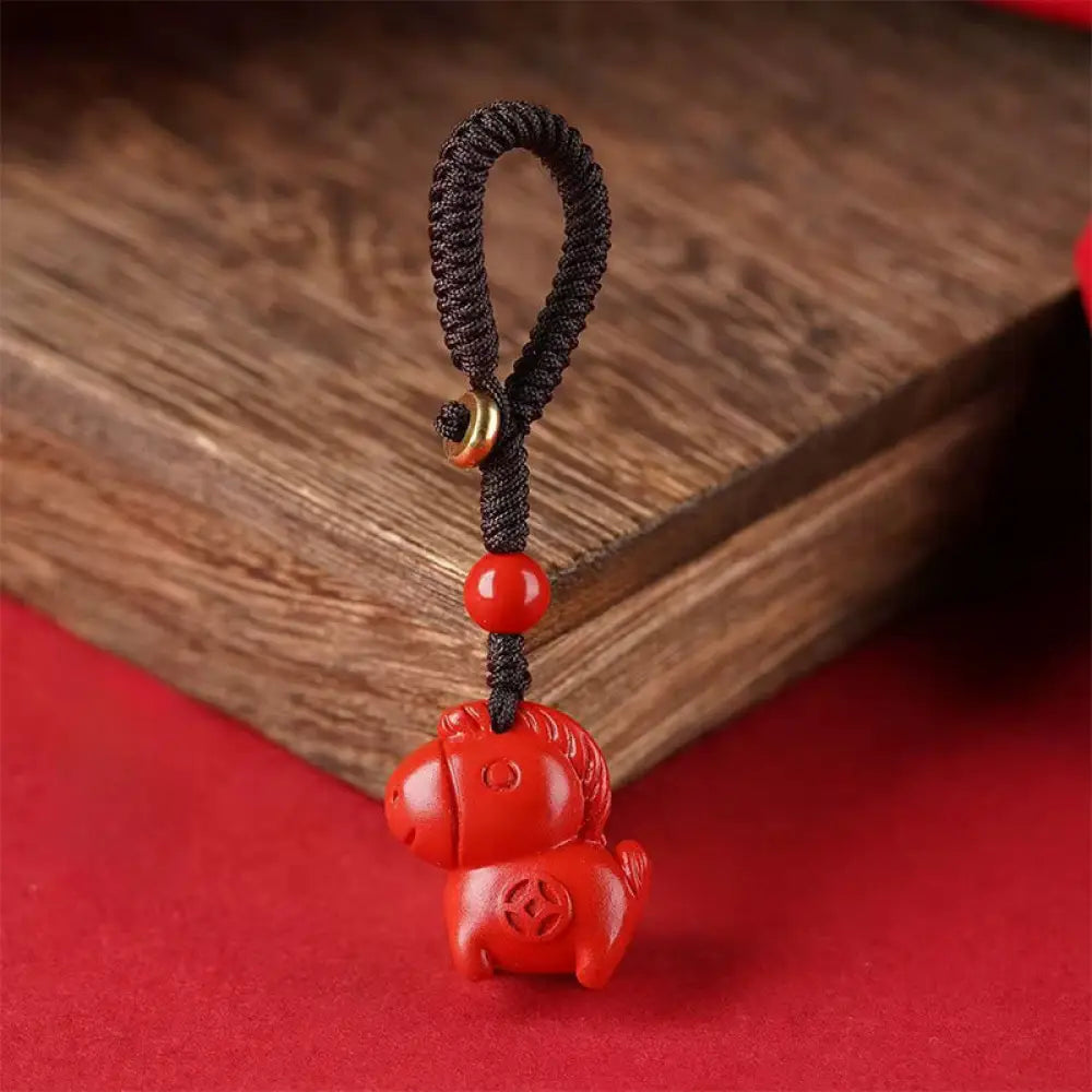 Buddha Stones Year Of The Horse Cinnabar Keep Away Evil Spirits Key Chain - Red Horse - Key Chain