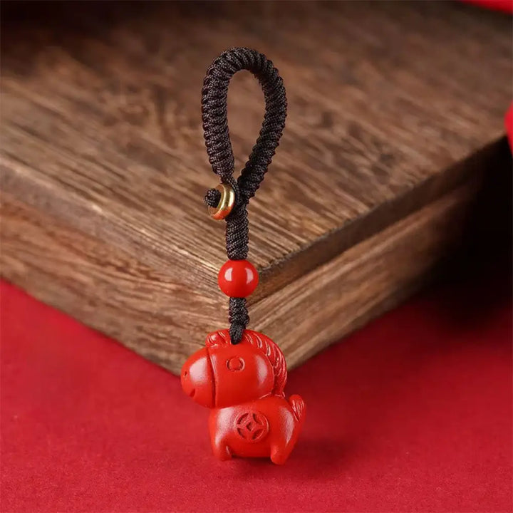Buddha Stones Year Of The Horse Cinnabar Keep Away Evil Spirits Key Chain - Red Horse - Key Chain