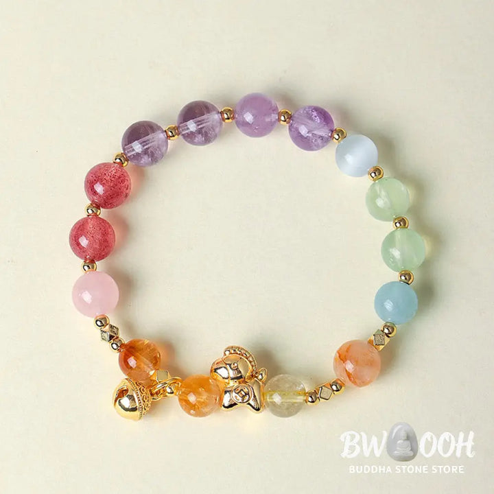 Buddha Stones Year Of The Horse Citrine Amethyst Various Crystals Protection Bracelet - Bracelet