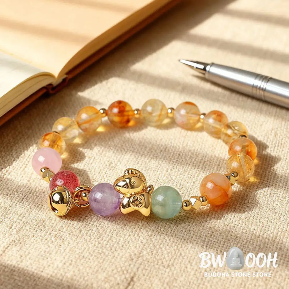 Buddha Stones Year Of The Horse Citrine Amethyst Various Crystals Protection Bracelet - Bracelet